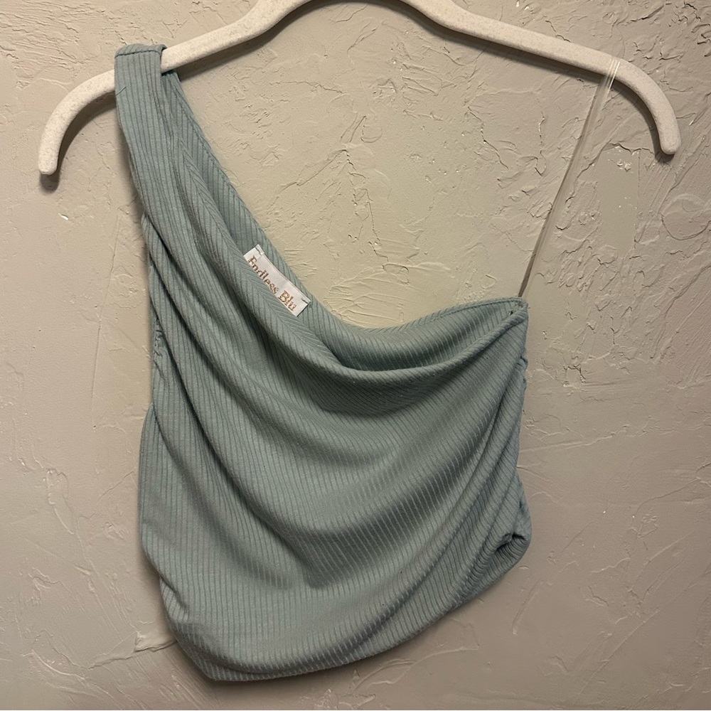Green / Blue One Shoulder Cropped Tank Top - small